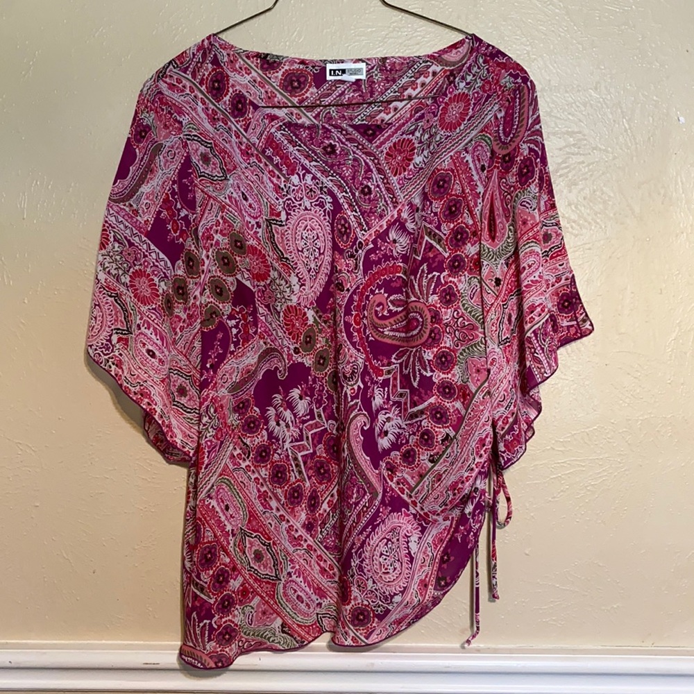 I.N. Pink & Purple Paisley Shirt with Gathered Side